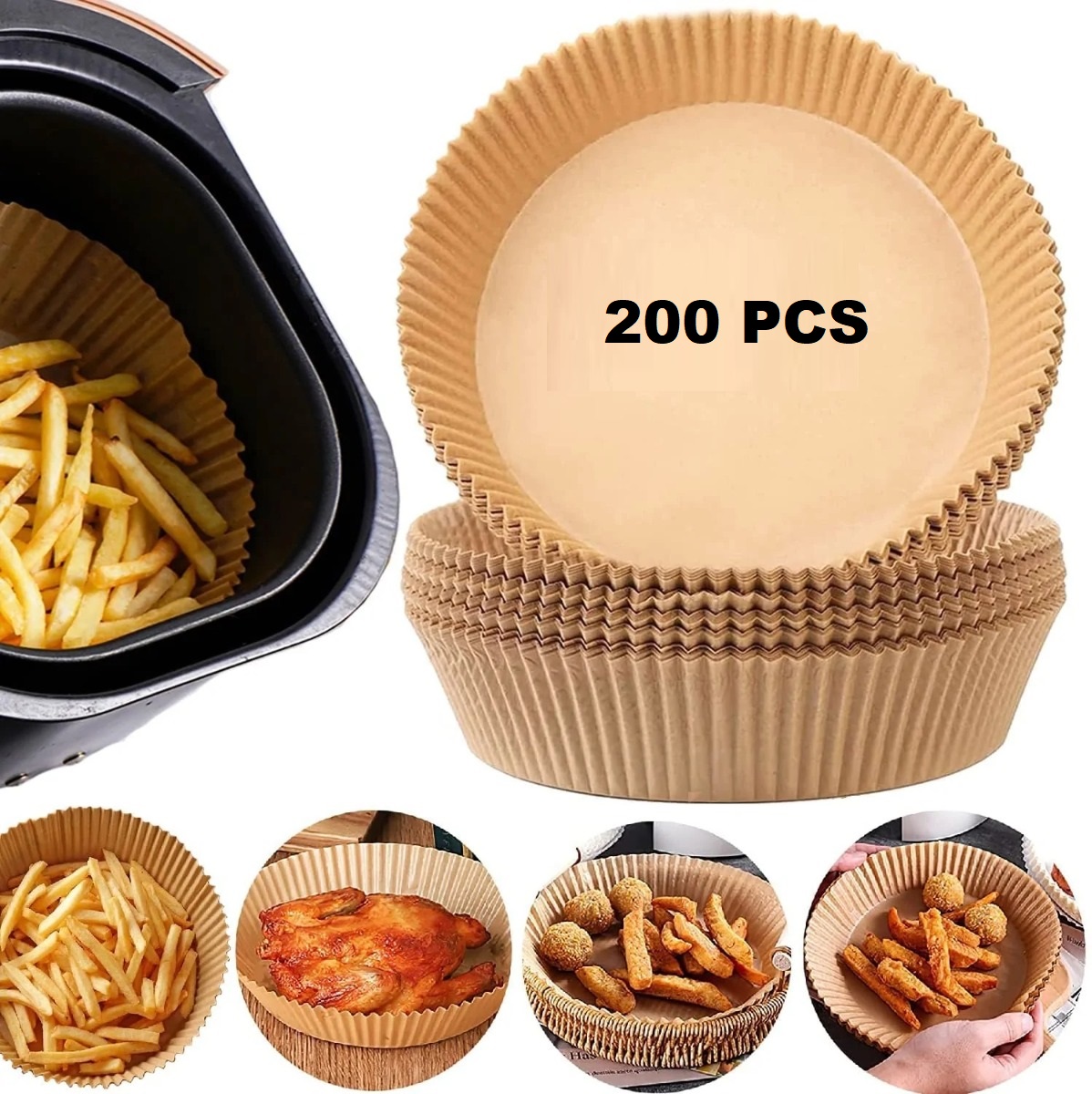200 pcs Fodere per forno in carta rotonda carta pergamena per friggitrice ad aria carta forno per friggitrice ad aria fodere friggitrice ad aria monouso antiaderenti