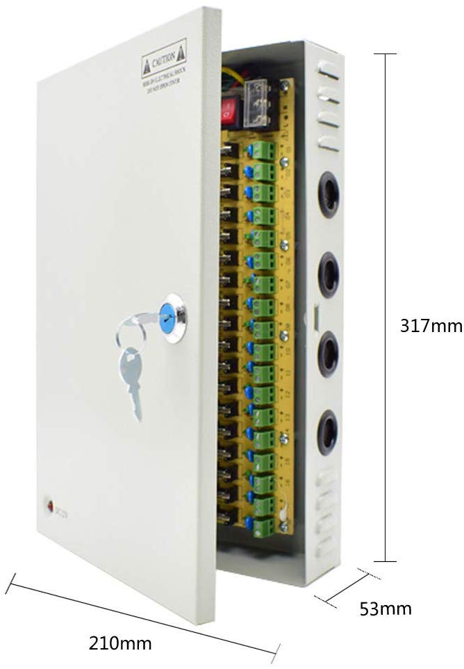 Alimentatore CCTV 18 canali Uscita 12 V 30 Amp Scatola Porta con Fusibile PTC Alimentatore distribuito per CCTV DVR Sistema di Sicurezza e telecamere