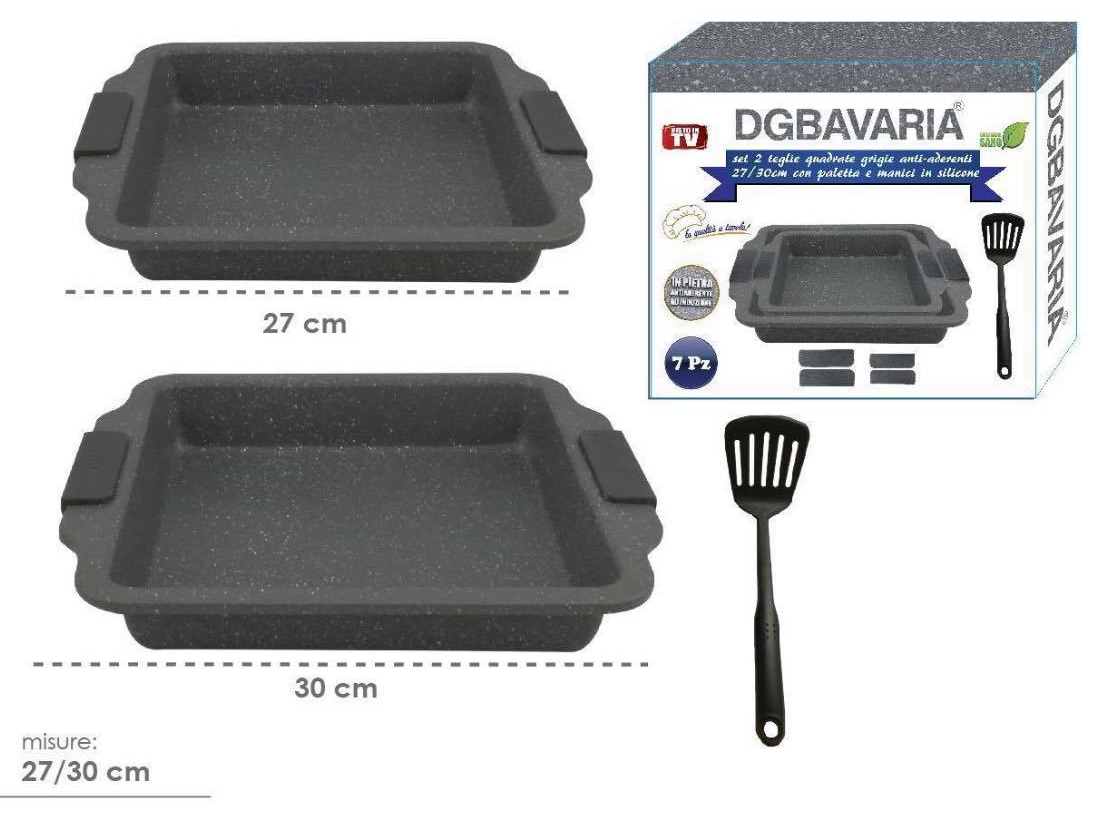 Kit 2 teglie rettangolari pizza teglia per forno legna tegame lasagnera forni + paletta