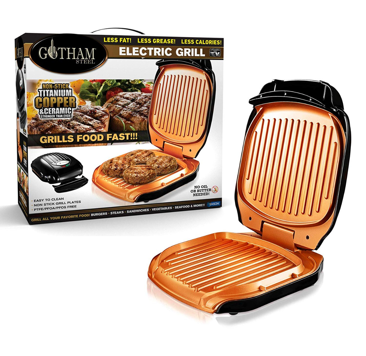 Grill Elettrico con Rivestimento in rame antiaderente per grill multiuso a basso contenuto di grassi
