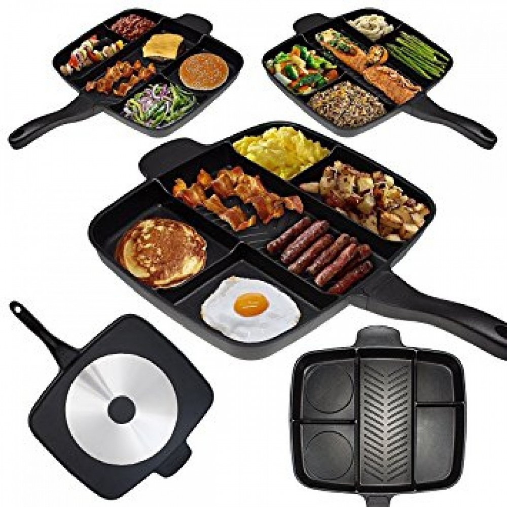 Padella Cotture Separate Magic Pan 5 in 1 Antiaderente Piastra Bistecchiera