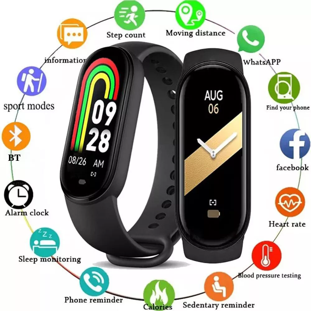 Smart Band Fitness M8 Tracker con Display AMOLED 0,96″ – Cardiofrequenzimetro, Saturazione Ossigeno, Monitoraggio Sonno, 30 Modalità Sportive, IP67