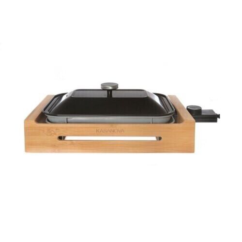 Kasanova grill elettrico con coperchio e base in bambù in  alluminio, da 1200 W