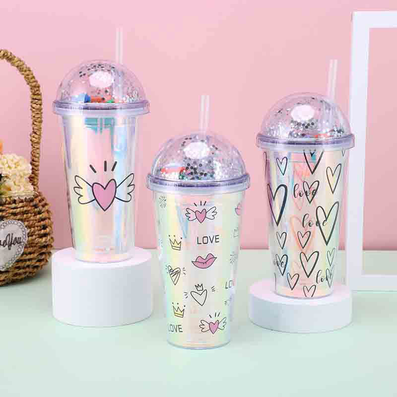 Tazze riutilizzabili da viaggio da 450 ML bicchieri in plastica a doppia parete con coperchio per frullato