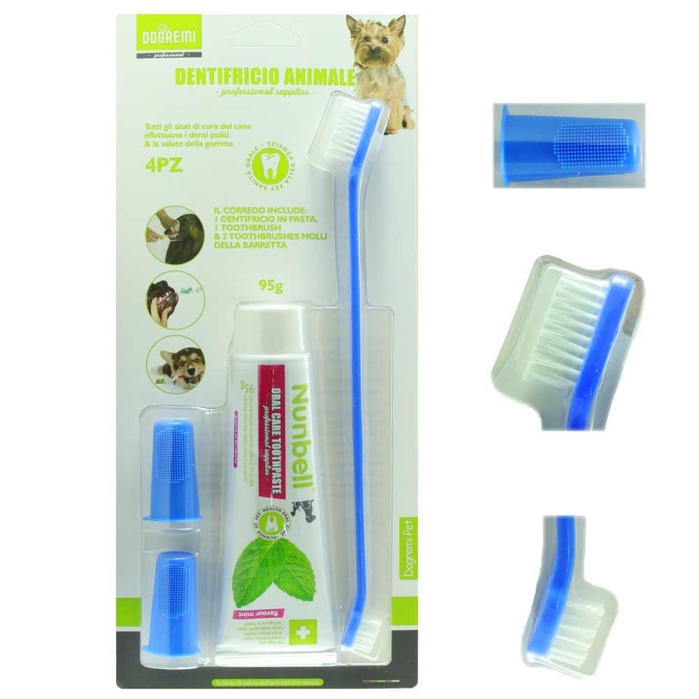 Kit Set Completo Dentifricio Spazzolini Pulizia Denti Cane Pet