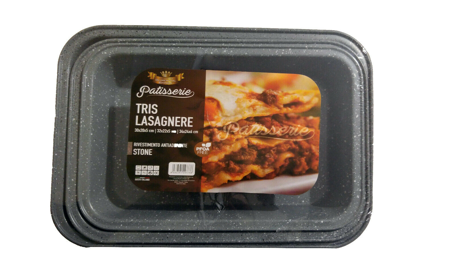 Tris Teglie Forno Lasagne Tegami 3 Pietra Lavica Antiaderente Bavaria