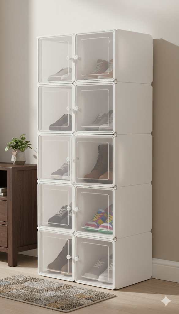 Scarpiera Impilabile Trasparente – 6 Ripiani con Sportello e Ventilazione