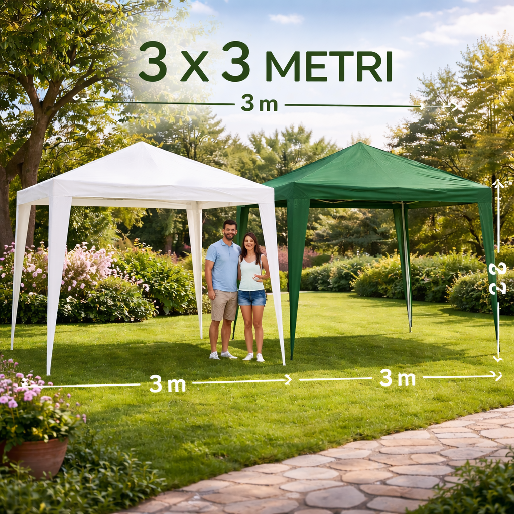 Gazebo 3×3 m da Esterno con Struttura in Ferro e Telo in Polietilene 100g – Altezza 2,45 m – Robusto, Impermeabile, Facile da Montare