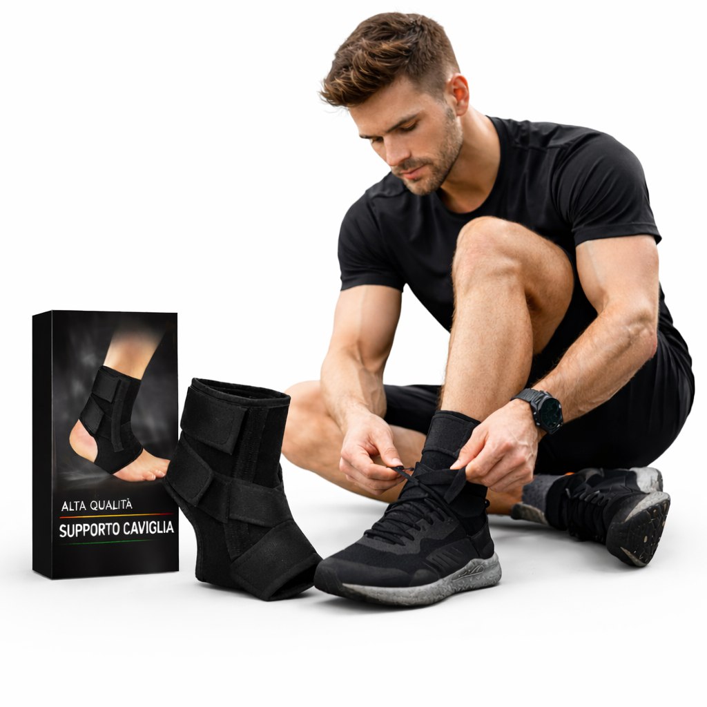 Supporto Caviglia Regolabile in Neoprene – Tutore Sportivo con Doppia Fascia a Strappo per Stabilità e Protezione