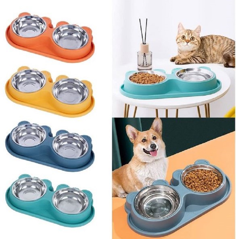 Doppia ciotola alimentare in acciaio anti perdita acqua dispenser cibo cani gatti