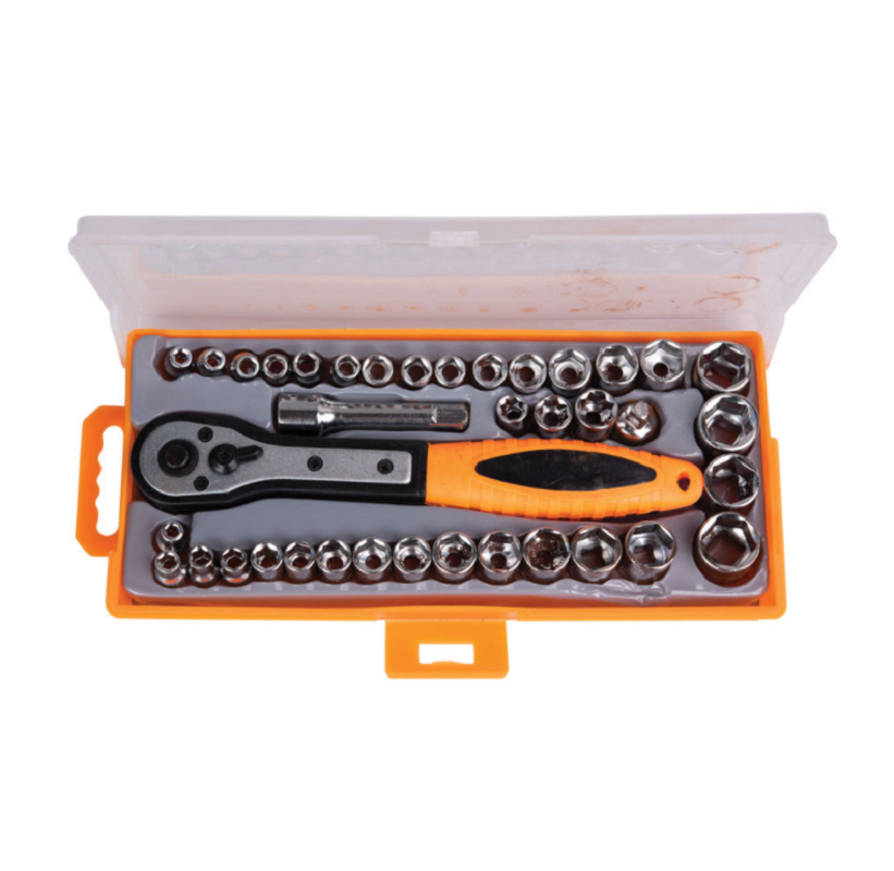 Kit chiavi a bussola cricchetto reversibile manico ergonomico in gomma 38 pezzi