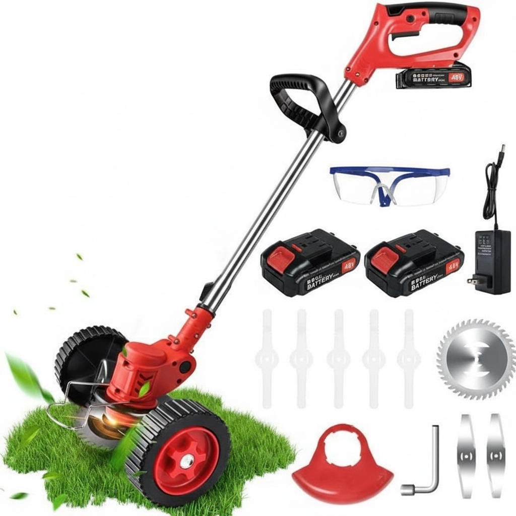 Tagliabordi Professionale a Batteria 48V – Decespugliatore Elettrico 3-in-1, Telescopico e Leggero con 2 Batterie Incluse – Ideale per Giardino e Rifiniture