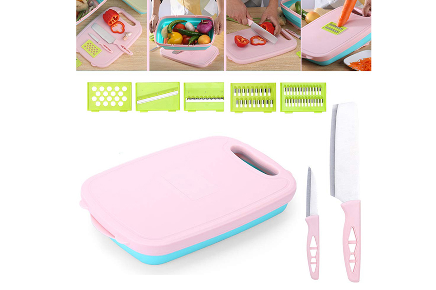 Tagliere multifunzione 5 in 1 pieghevole coltelli affetta verdure contenitore