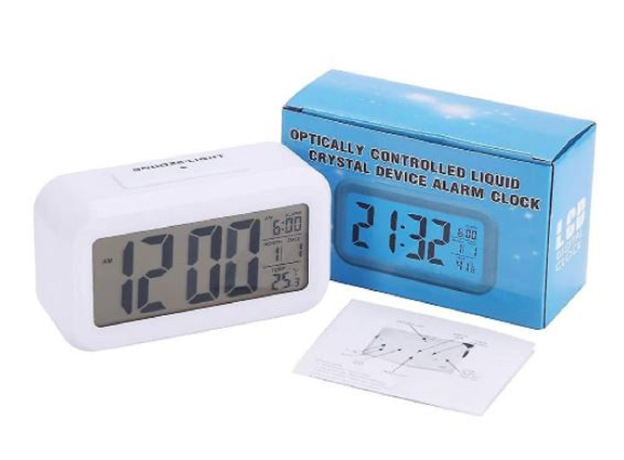 Sveglia digitale con dispositivo a cristalli liquidi a controllo ottico Un-Tech con display a LED retroilluminato con sensore automatico