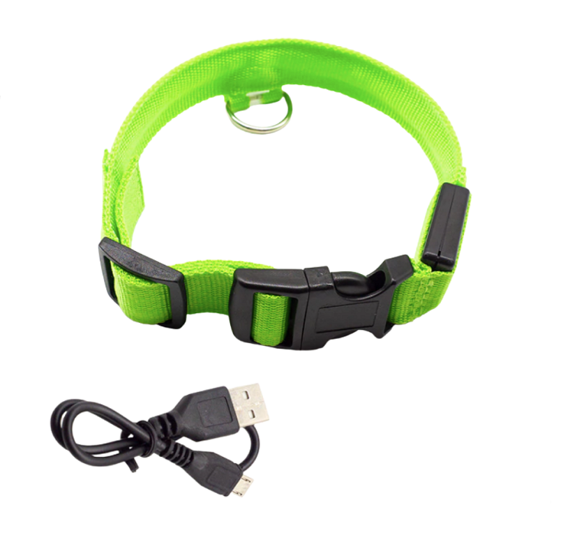 Collare Regolabile per animali domestici Con LED ricaricabili con USB Verde