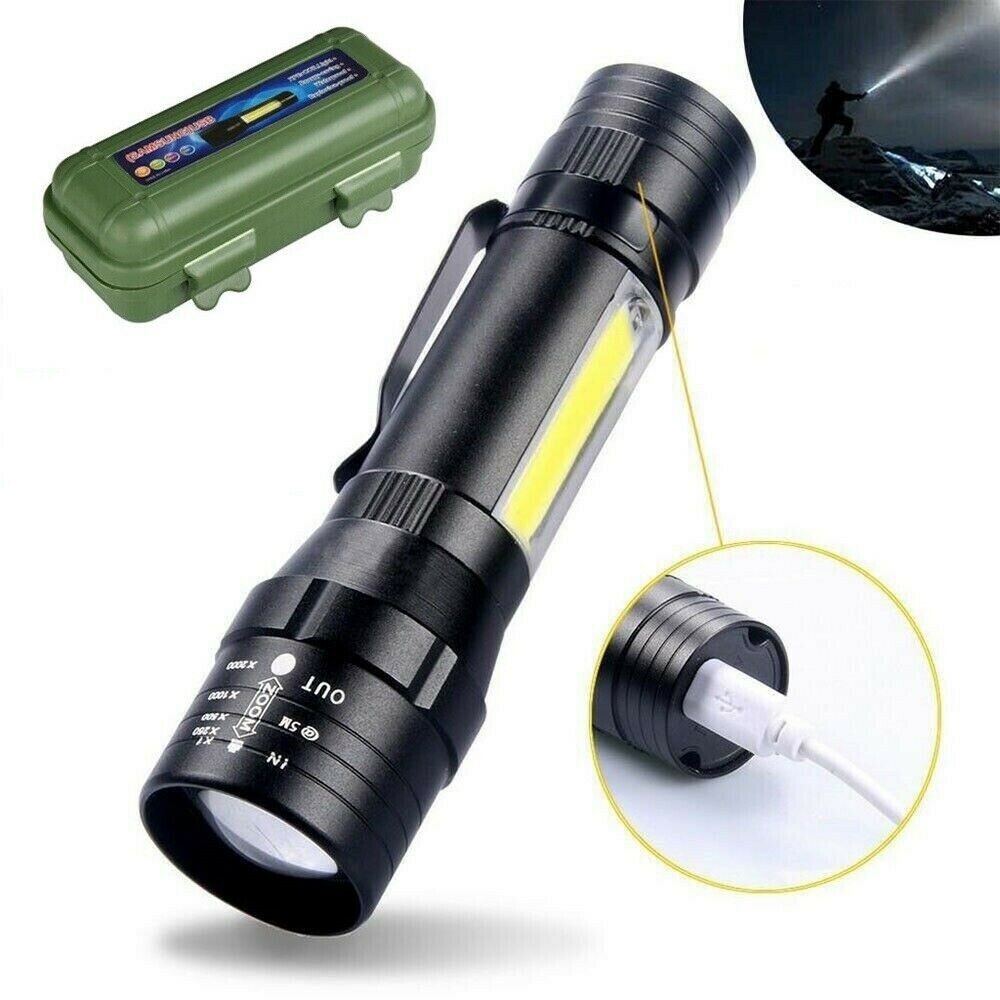 Mini torcia militare tattica LED T6 ricaricabile USB luce potente zoom 300 metri