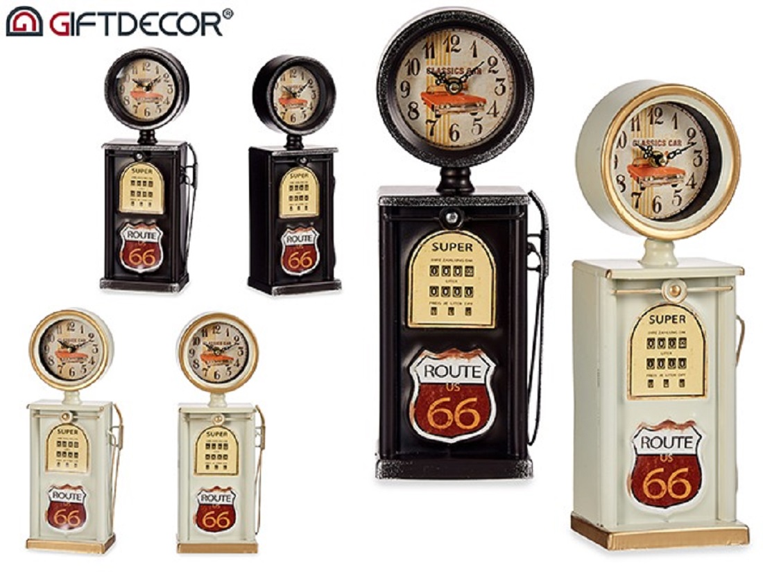 Orologio da tavolo in metallo antico decorativo vintage retrò a forma di pompa a gas