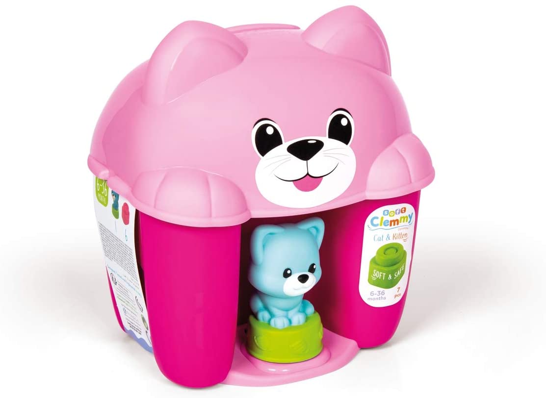 Clementoni Soft Clemmy Mattoncini Morbidi Clemmy Secchiello Cat e Kitty 7 Pz Rosa