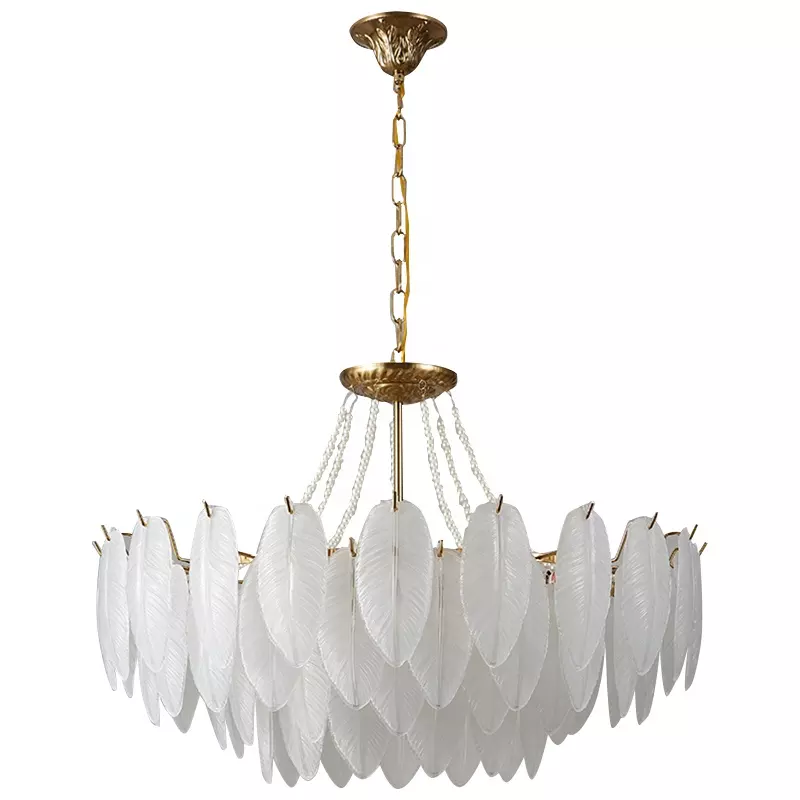 Lampadario moderno con piume 4 piani decorative in stile francese per soggiorno con lampada a sospensione