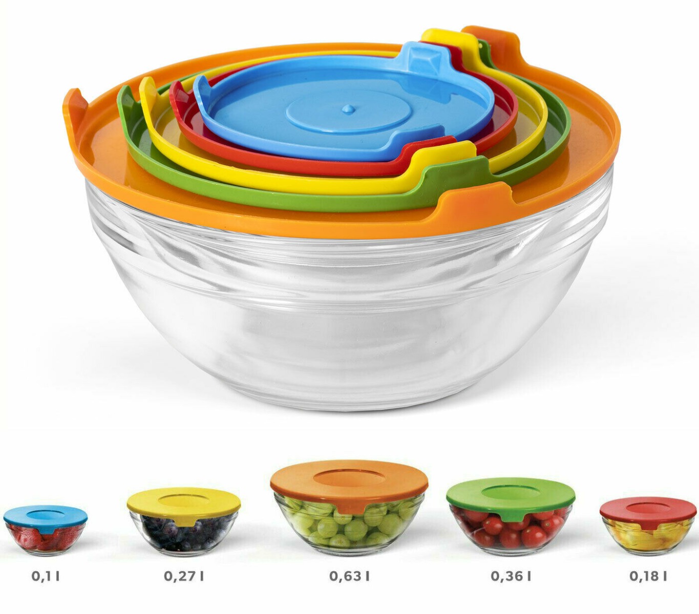 Set 5 pz contenitori in vetro con coperchio ermetico 