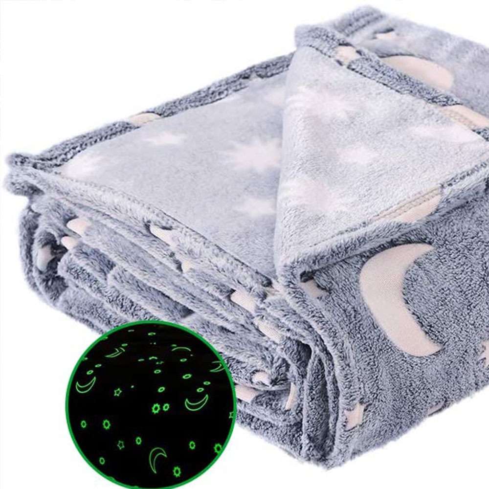 Coperta Magica per bambini plaid in pile con stelle che si illuminano al buio morbida idea regalo grigia