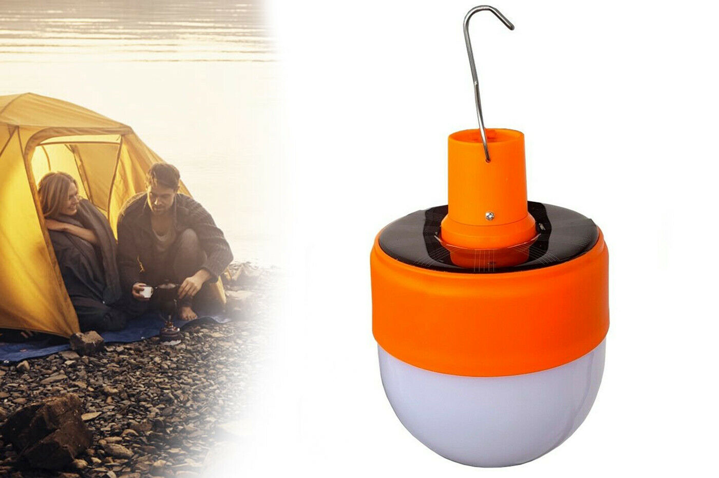 Lampada Lampadina Solare Multifunzione Ricaricabile Usb Con Gancio T-9638