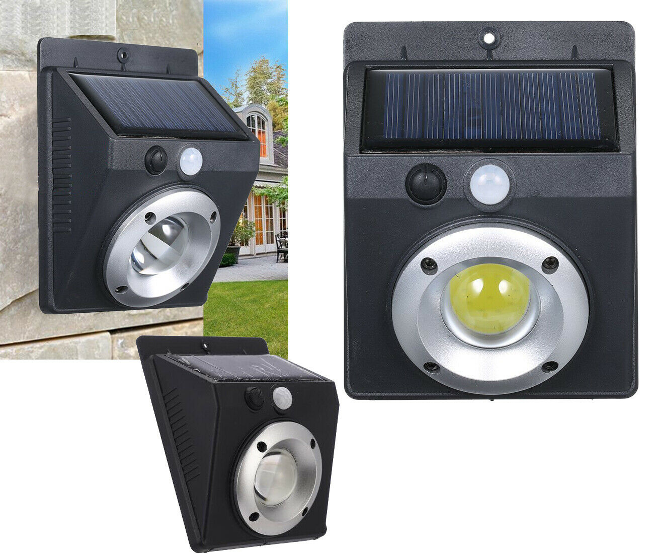 Faretto Luce Led Cob Pannello Solare Ricaricabile Sensore Di Movimento Pir