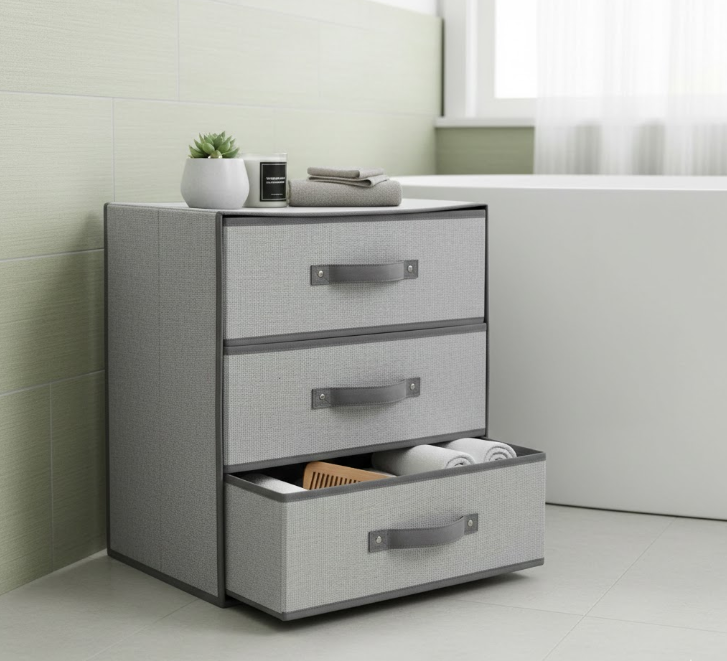 Scatola Contenitore Cassettiera Pieghevole a 3 Cassetti Salvaspazio 30×36 cm
