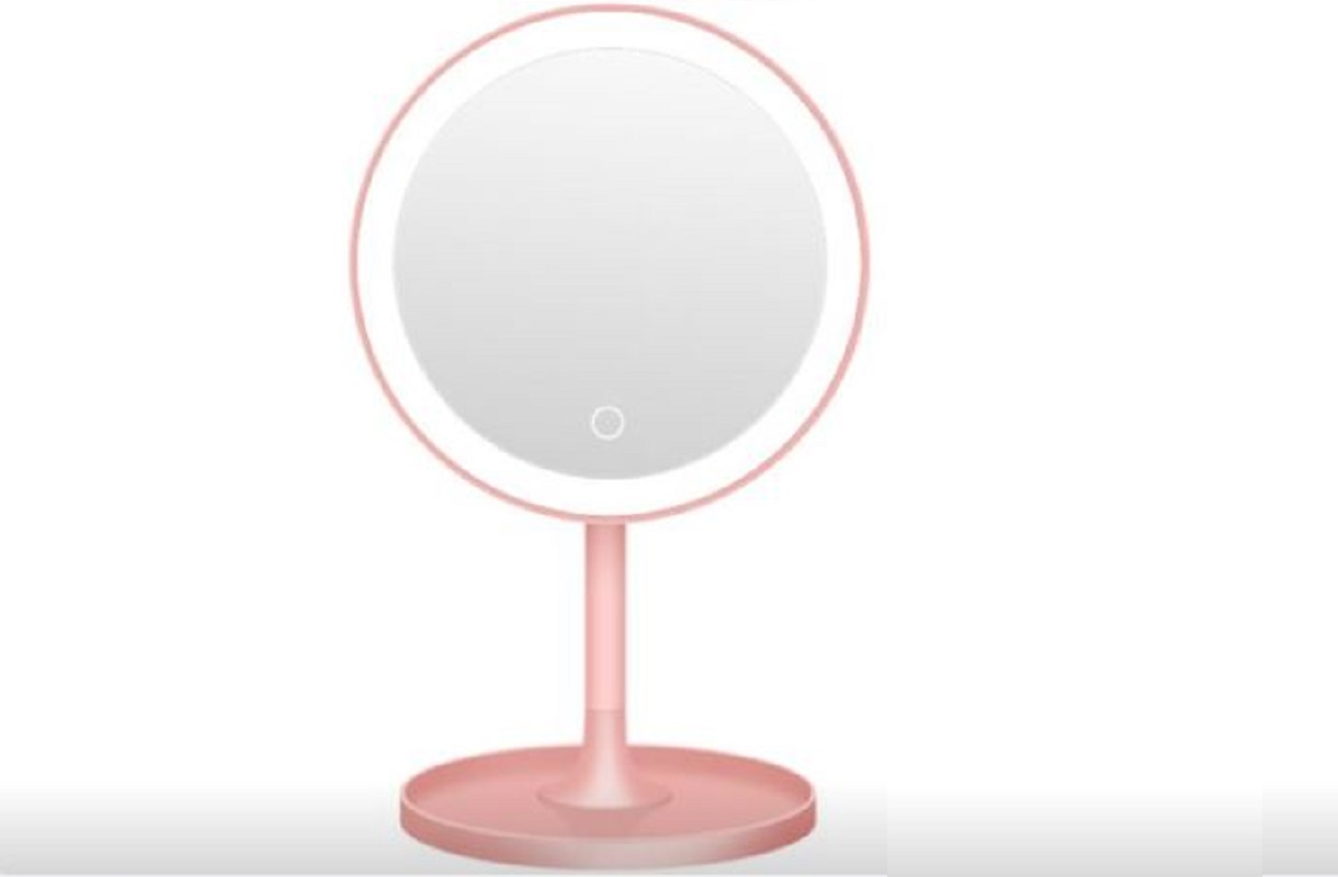 Specchio per il trucco da tavolo a led con lampada di ricarica USB Specchio per il trucco led specchio rotondo di riempimento rosa