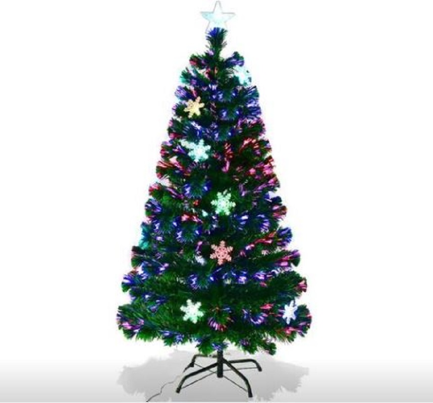 Albero di Natale Verde PVC con Stella di Natale e Luci Colorati a Fibre Ottiche Cambiamento Automatico Supporto in Metallo Altezza 60 cm
