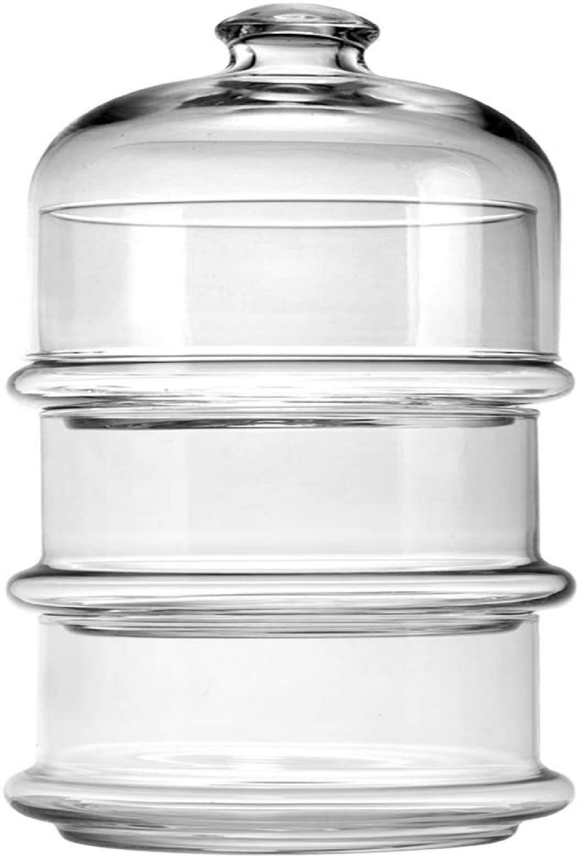 PASABAHCE Patisserie Basic Set 3 Contenitori con Cupola Impilabili Vetro Trasparente 12×26 Cm